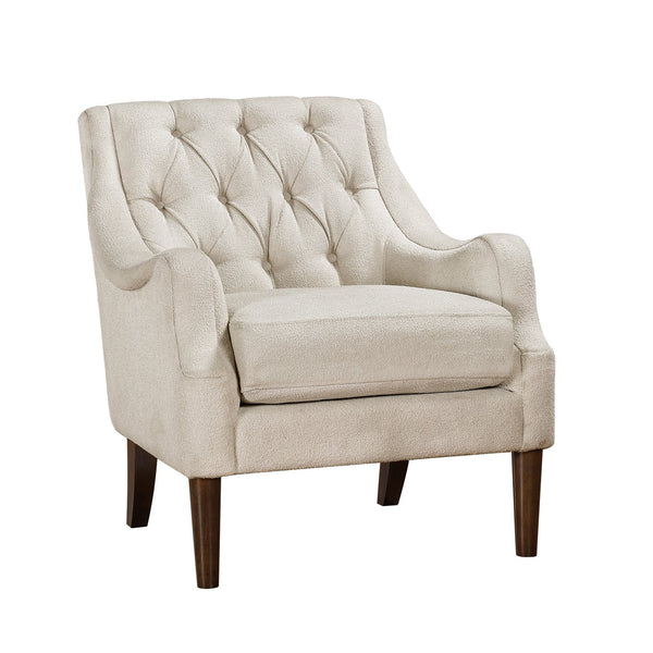 English Elm Beige Stella Button-Tufted Boucle Accent Chair with Dark Wood Legs — Modern Classic Comfort, 30.5"x32.5"x34" B011P272287