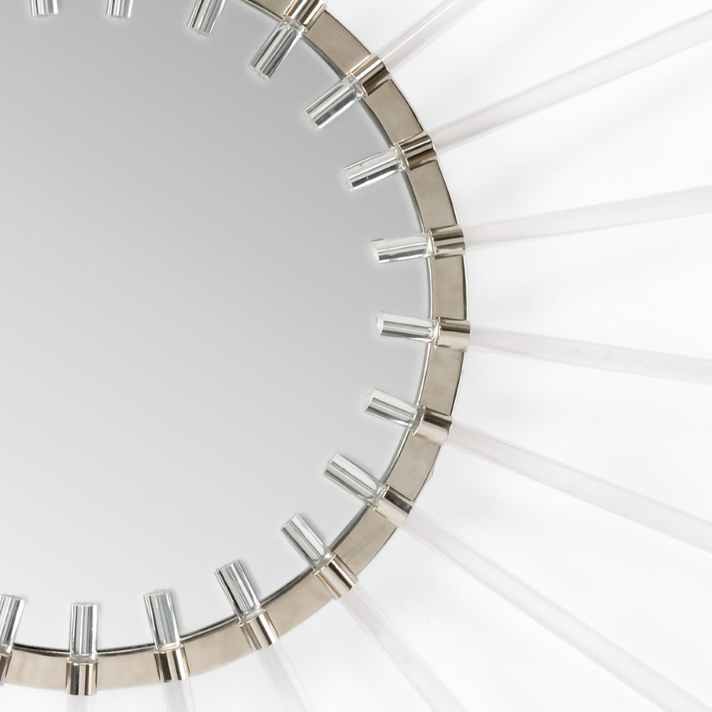 Wildwood Adriana Polished Nickel Sunburst Mirror With Clear Lucite Rays, 52" Statement Wall Accent For Entryways 301600