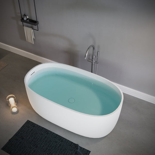 English Elm 47" Freestanding Stone Resin Soaking Tub Matte White Spa Bath for Small Bathrooms W1920P410096