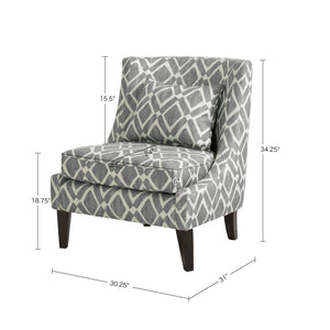 JLA Home Madison Park - Swoop Grey Geometric Accent Chair with Swooping Arms, Loose Seat & Back, Black Wood Legs Stylish FPF18-0516