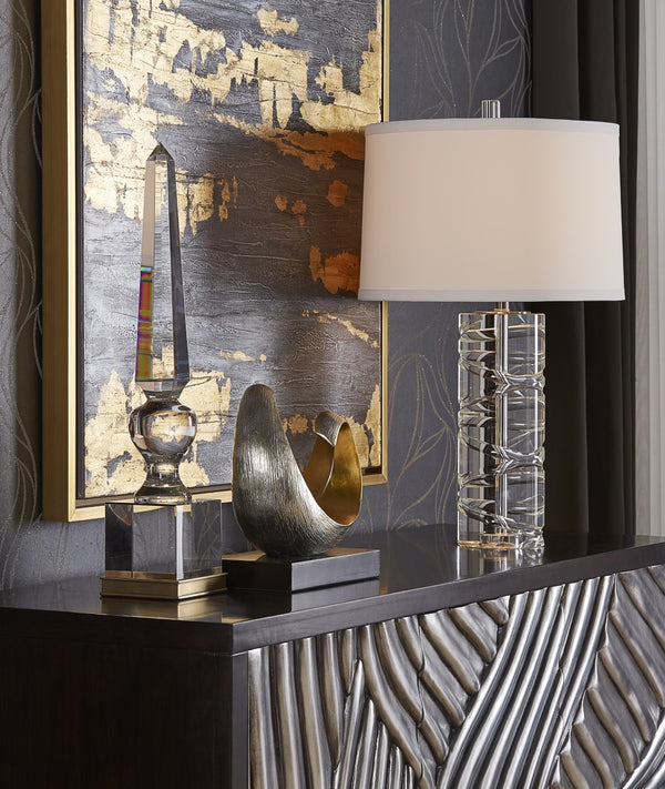 Wildwood Crystal Finial Hand-Cut 25.5" Tall Crystal Sculpture On Solid Brass Base — Vintage-Clear Lightplay Accent 301657