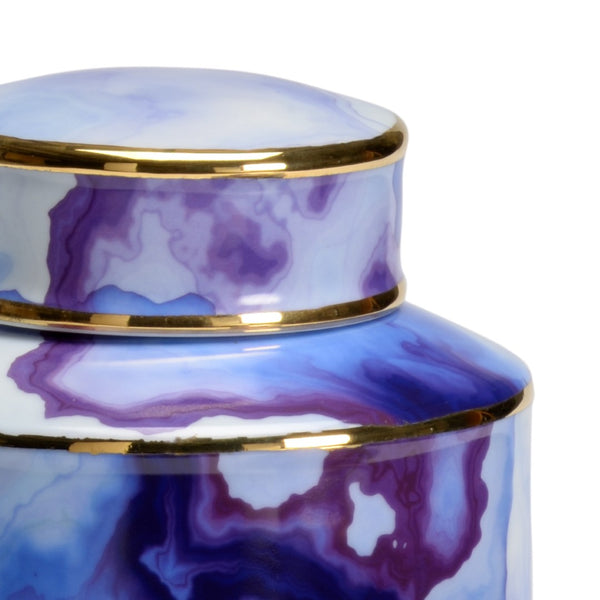 Wildwood Azul Ceramic Canister Set Of 2 — Blue & White Decal With Metallic Gold Trim, Coastal Display Accent (15" & 11") 301659