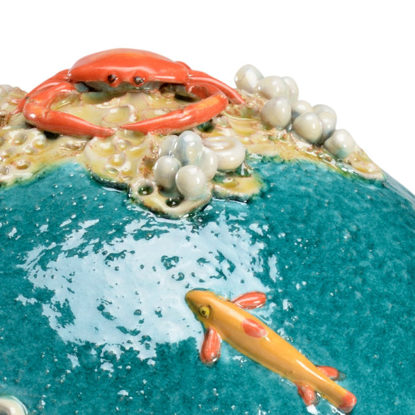 Wildwood Sea Sphere Hand‑Sculpted Ceramic Coastal Accent With Raised Crab, Starfish, Barnacles & Glossy Glazefinish 301664