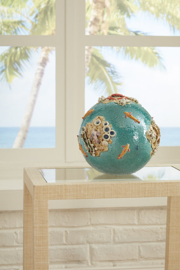 Wildwood Sea Sphere Hand‑Sculpted Ceramic Coastal Accent With Raised Crab, Starfish, Barnacles & Glossy Glazefinish 301664