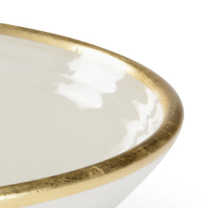 Wildwood Melchio Ceramic Bowl With Hand-Applied Gold Leaf Rim — 14.5" Centerpiece For Modern & Classic Homes 301670