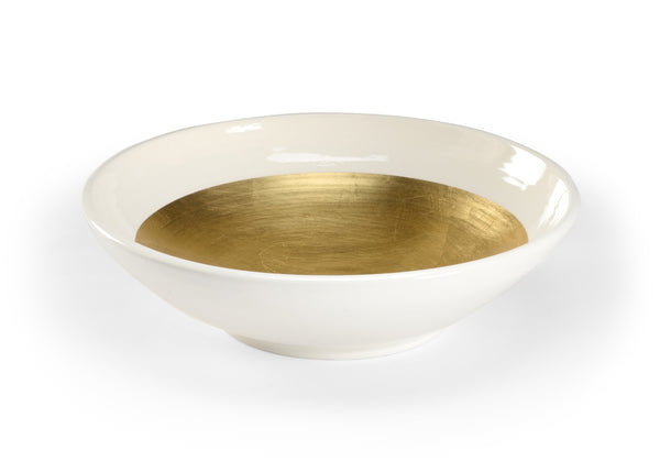 Wildwood Ritrovo Bowl — Cream Ceramic Centerpiece With Hand-Applied Gold Leaf Interior For Luxe Tabletop Decor 301671