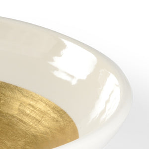 Wildwood Ritrovo Bowl — Cream Ceramic Centerpiece With Hand-Applied Gold Leaf Interior For Luxe Tabletop Decor 301671
