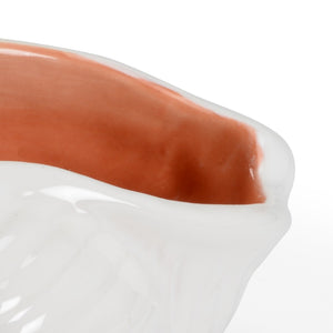 Wildwood Marco Italian Ceramic Shell Bowl, Matte White Exterior With Glossy Coral Interior, Coastal Centerpiece 301685