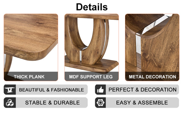English Elm Modern Wood Grain Mdf Dining Table with Steel Accent Legs for Kitchen or Office W1512S00193
