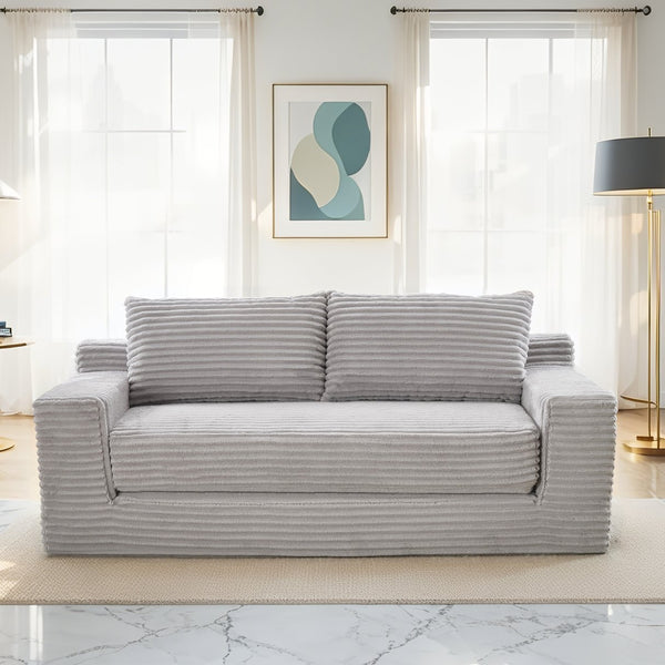 English Elm Loveseat Convertible Sofa Bed with Memory Foam & Steel Frame, No Assembly, Corduroy Comfort LIGHT GREY W3561P324165