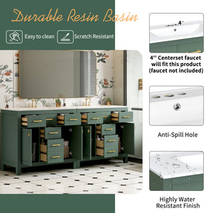 English Elm 72'' Modern Bathroom Vanity Set With Ceramic Sink, Ample Storage, Solid Wood Frame & Green Finish N710SS00011F