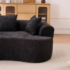 English Elm Crescent-shaped Cloud Sofa Three Seat Low Profile Chenille Living Room Curved Couch Black W2012P375731