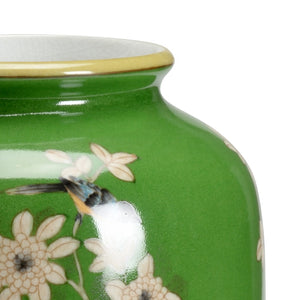 Wildwood Brook Glen Birds Glossy Green Ceramic Vase With Hand-Painted Floral & Bird Motifs, 14" H Elegance 301721