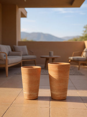 Wildwood Impruneta Terracotta Cylinder Planter 21.5" H — Handcrafted Tuscan Pottery, Frost-Resistant, Rustic Patina Red 301729