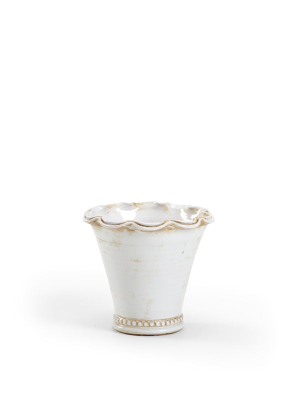 Wildwood Impruneta Fluted Pot Small — Handcrafted Tuscan Terracotta Planter With Aged Glaze, Frost-Resistant Elegance White/Cream 301731