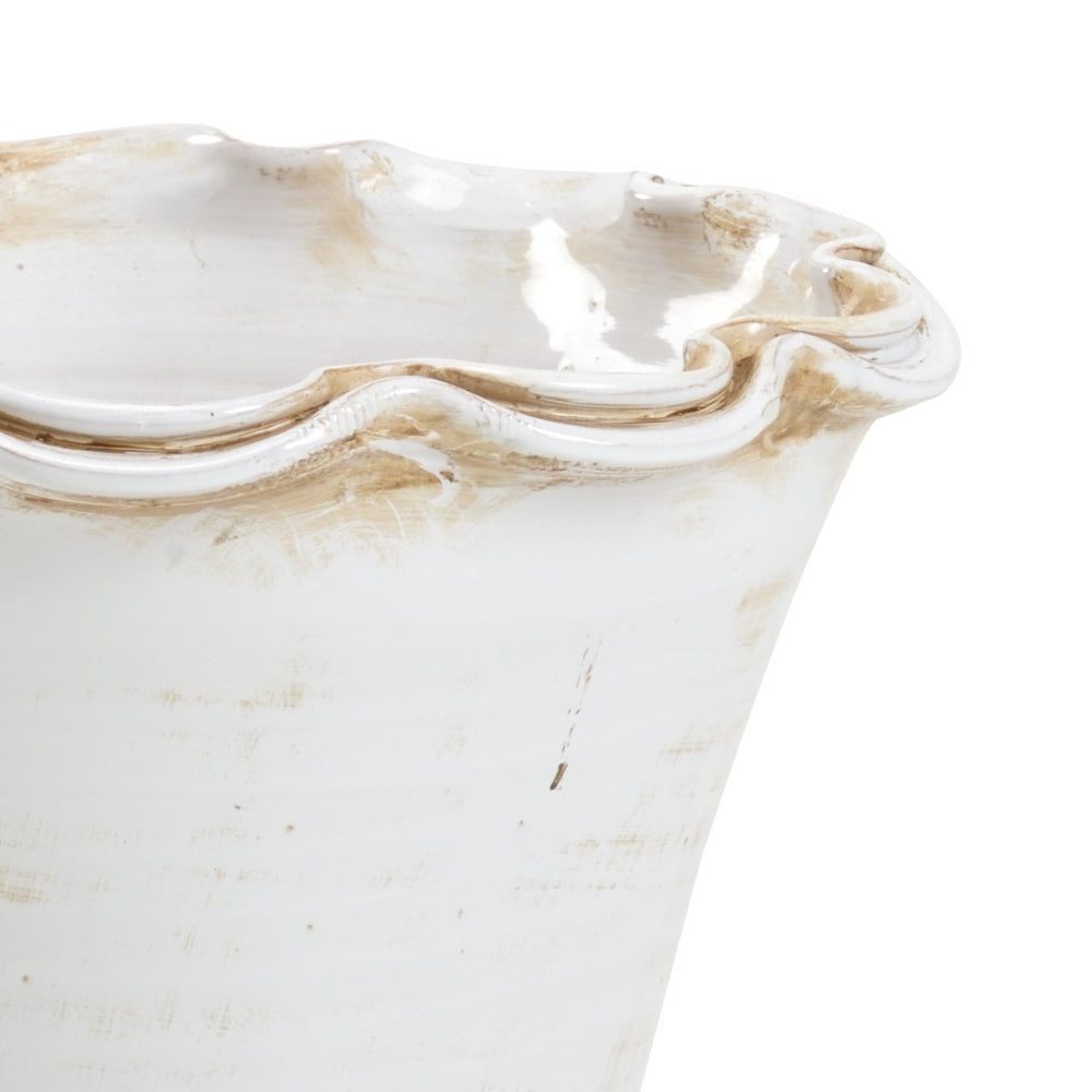 Wildwood Impruneta Fluted Pot Small — Handcrafted Tuscan Terracotta Planter With Aged Glaze, Frost-Resistant Elegance White/Cream 301731