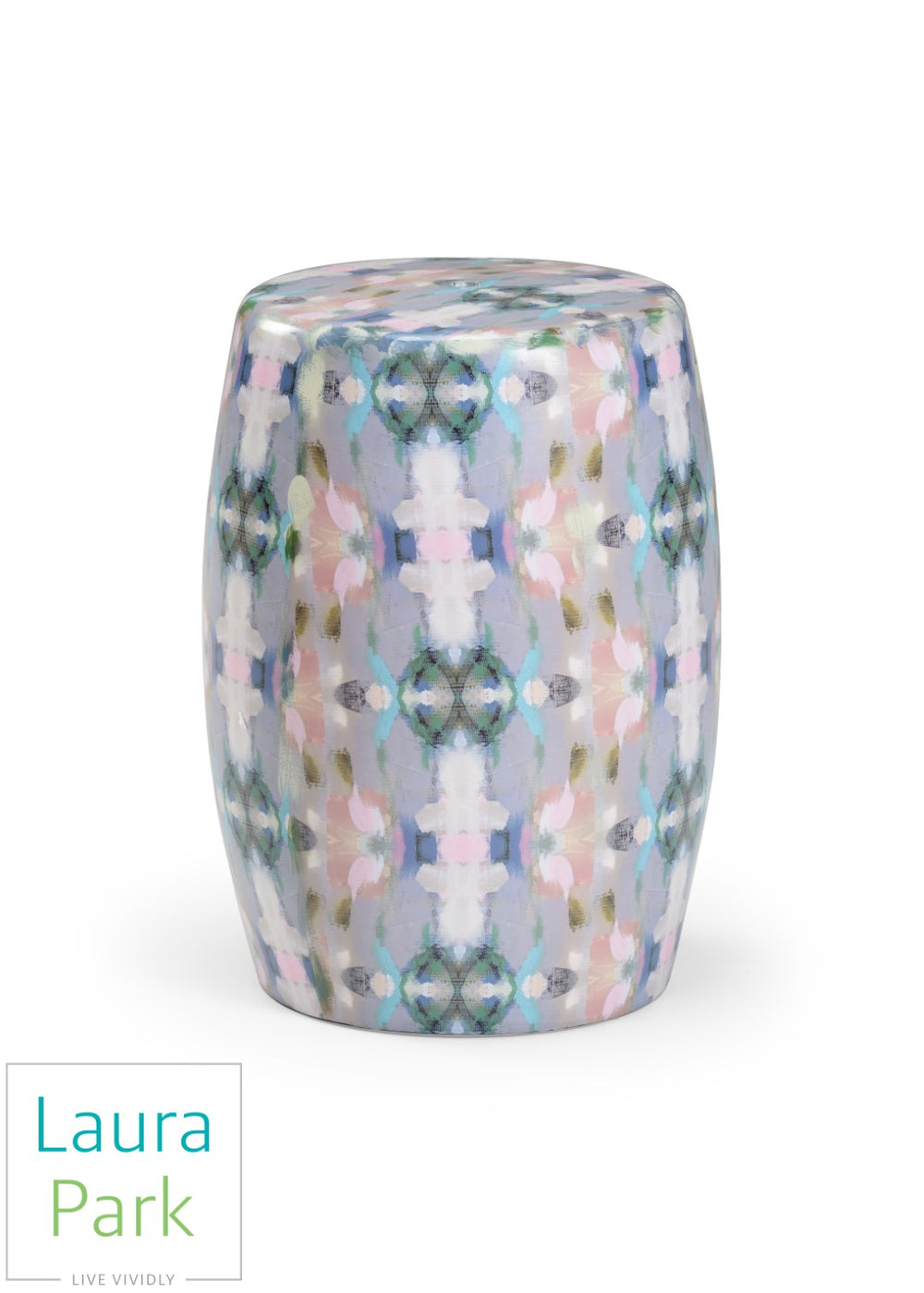 Wildwood Indigo Ceramic Garden Seat In Green Glaze — Laura Park Design, Durable Multifunctional Accent Piece 301737