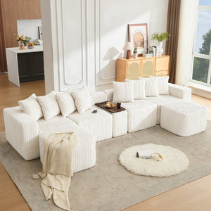 English Elm [new U-shaped Corduroy Sectional with Usb Charging Console and Movable Modules Beige W2108S00176