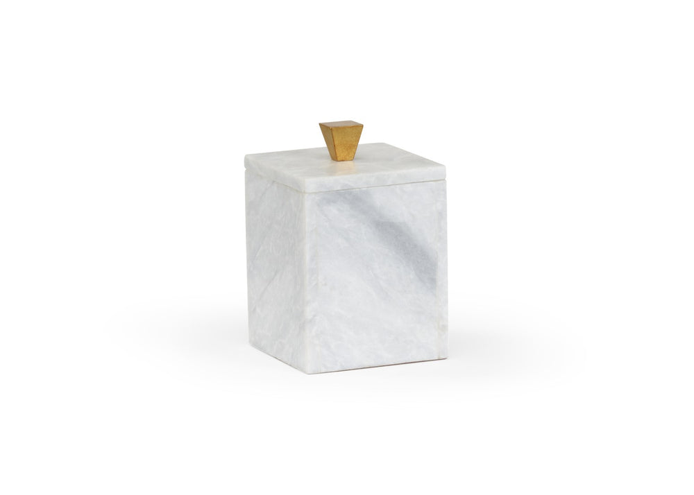 Wildwood Tall Natural White Marble Square Box With Gold Handle — Removable Lid For Jewelry, Keepsakes, Vanity Storage 301786