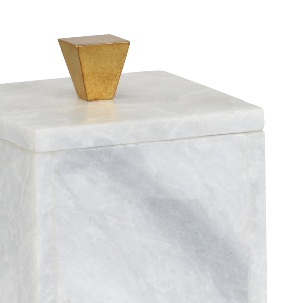 Wildwood Tall Natural White Marble Square Box With Gold Handle — Removable Lid For Jewelry, Keepsakes, Vanity Storage 301786