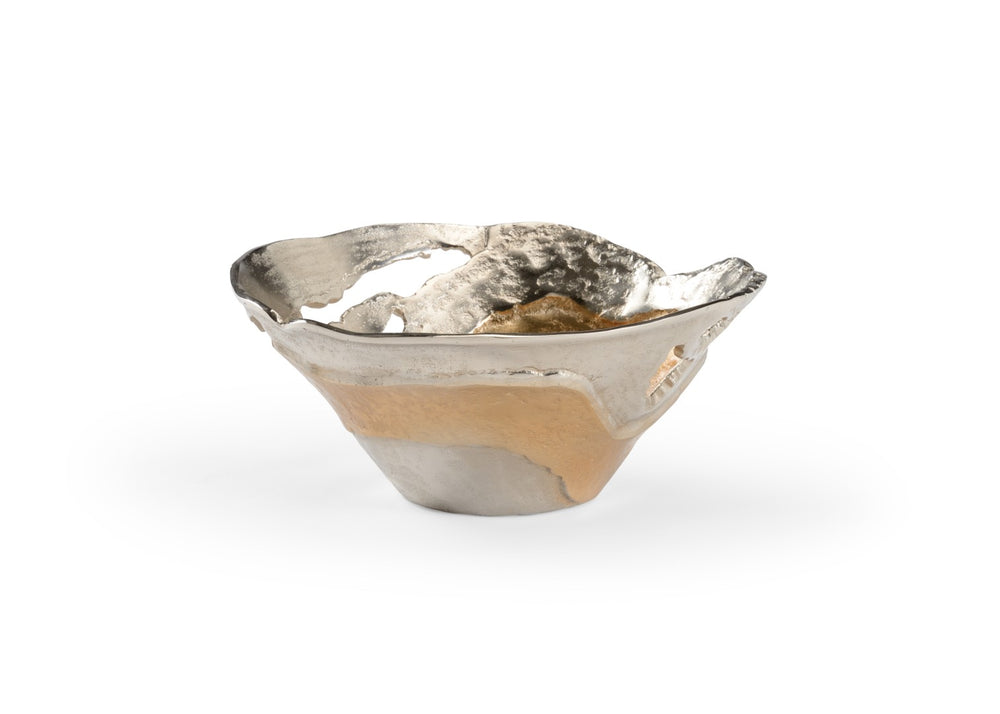Wildwood Van Sinderen Bowl — Large Sculptural Centerpiece In Dual-Tone Nickel & Gold, Cast Aluminum Art Piece 5.5h x 12w x 12d 301789