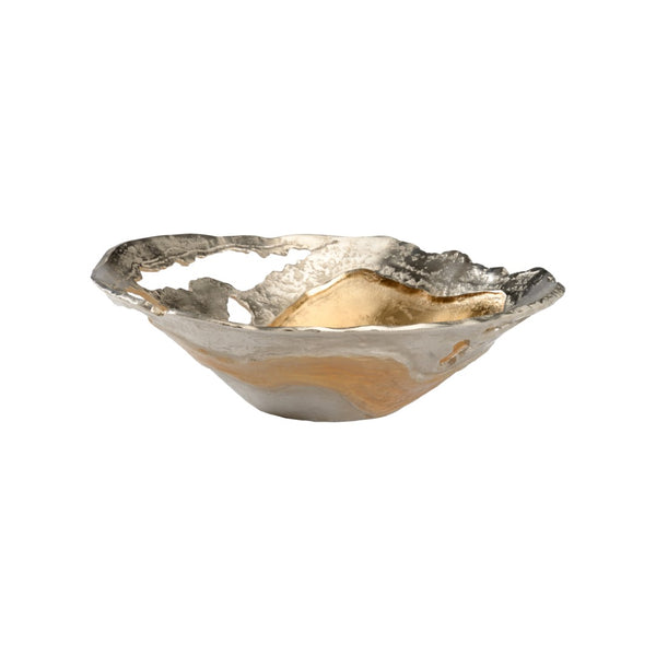 Wildwood Van Sinderen Bowl — Large Sculptural Centerpiece In Dual-Tone Nickel & Gold, Cast Aluminum Art Piece 5.5h x 18w x 18d 301790