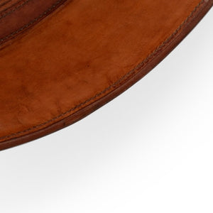 Wildwood Taner Round Cognac Leather Mirror 41" X 28" — Rustic-Modern Focal Piece With Stitched Hanger & Bold Scale 301802