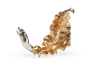 Wildwood Lush Curved Leaf Sculpture, 14" Freestanding Antique Gold & Polished Nickel Accent Centerpiece 301827