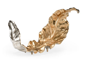Wildwood Lush Leaf Sculpture — 15"X22" Freestanding Metal Leaf Art In Antique Gold Or Polished Nickel, Elegant Focal DéCor (98) 301828