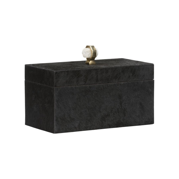 Wildwood Hide Lodge Box Black Hair-On-Hide With Quartz Hardware, Faux-Suede Lined Decorative Storage Box 301849
