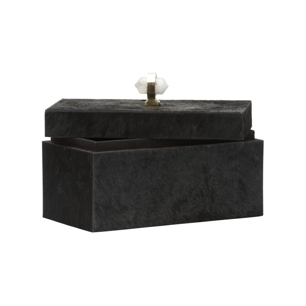 Wildwood Hide Lodge Box Black Hair-On-Hide With Quartz Hardware, Faux-Suede Lined Decorative Storage Box 301849