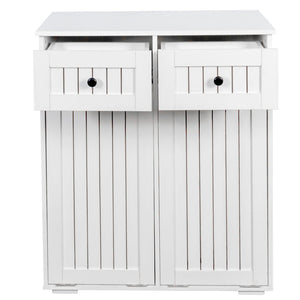 English Elm Laundry Sorting Cabinet with Two Hamper Bags Two Drawers and Melamine Finish W331P373959