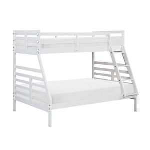 English Elm Twin Twin-over-Twin Bunk Bed with Guard Rails and Integrated Ladder, Oak-Veneer Durable Frame, Space-Saving Design White 58.5 L x 34.5 W x 7 H B011S01856