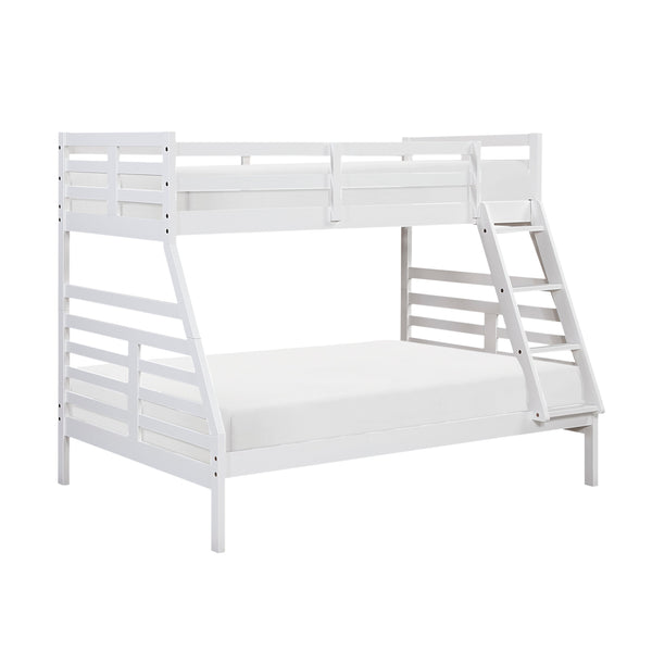 English Elm Twin Twin-over-Twin Bunk Bed with Guard Rails and Integrated Ladder, Oak-Veneer Durable Frame, Space-Saving Design White 58.5 L x 34.5 W x 7 H B011S01856