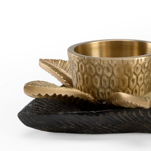 Wildwood Brass Kat Candlestick Leopard On Black Leaf With Brass Votive — Vintage Glam Accent For Mantel (98) 301903