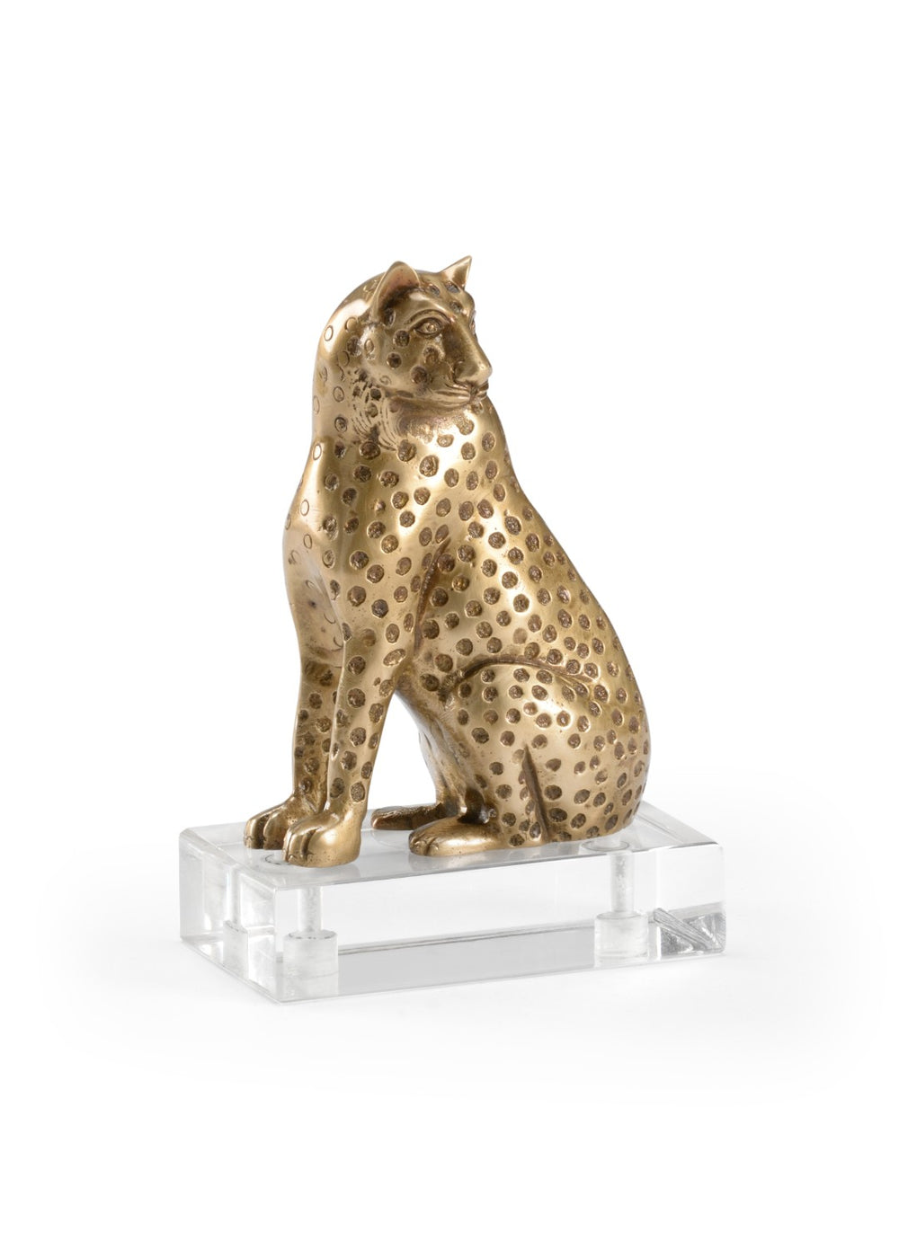 Wildwood Brass Antiqued Cheetah Sculpture On Clear Acrylic Base — 7" Elegant Accent For Shelves & Desks 301904