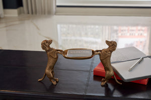 Wildwood Brass Dachshund Pair Tray — Antique Patina Solid Brass Catchall For Keys, Jewelry, Entryway Decor 301906