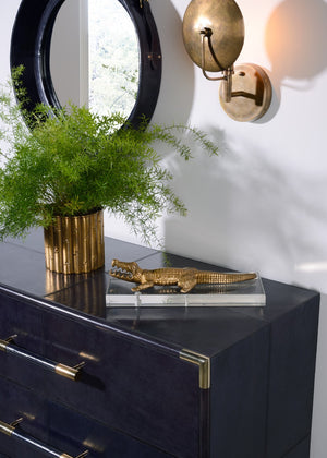 Wildwood Croc Antique Brass Crocodile Figurine On Clear Acrylic Base — Sculptural Mantel Accent, 14.25" Wide 301907