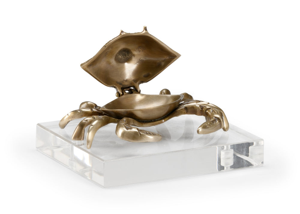 Wildwood Crab Antique Brass Sculpture On Acrylic Base With Hinged Storage Lid For Coastal Home DéCor 301908