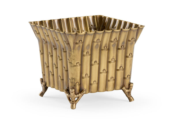 Wildwood Square Bamboo Planter Antique Brass 7" X 8.5" Textured Bamboo Motif For Succulents & Decor 301914