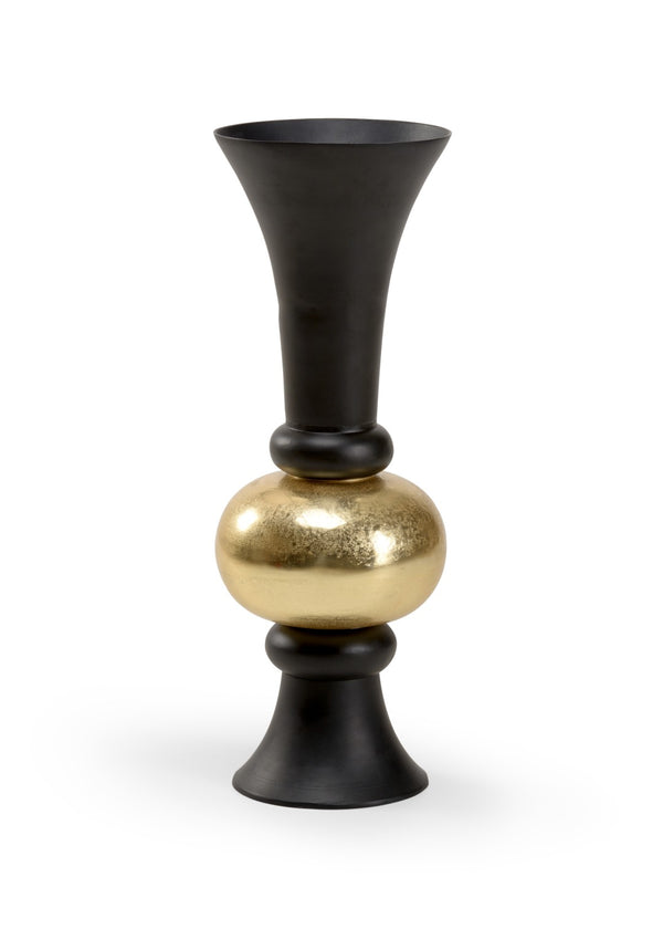 Wildwood Beu Oversized Black And Gold Trumpet Floor Vase — Dramatic Flared Opening, Luxe Accent For Modern Interiors 32h x 12w x 12d 301925