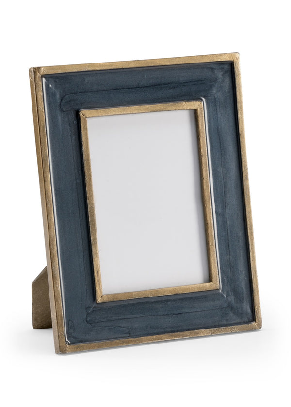 Wildwood Teal Enamel Photo Frame With Antique Gold Trim, Glass Front & Dual-Orientation Easel For Desk Decor 301929