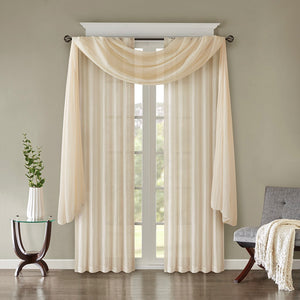 English Elm Solid Madison Park Harper Crushed Sheer Scarf 42x216" Cream Textured Lightweight Draping Elegance B03598170