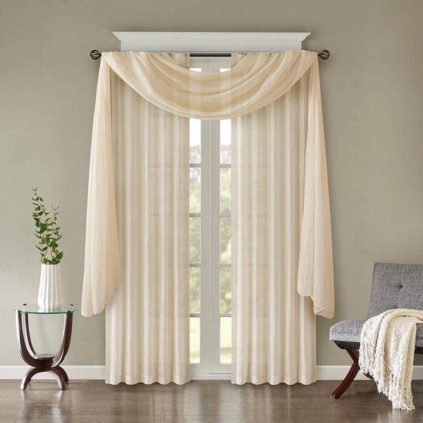 English Elm Solid Madison Park Harper Crushed Sheer Scarf 42x216" Cream Textured Lightweight Draping Elegance B03598170