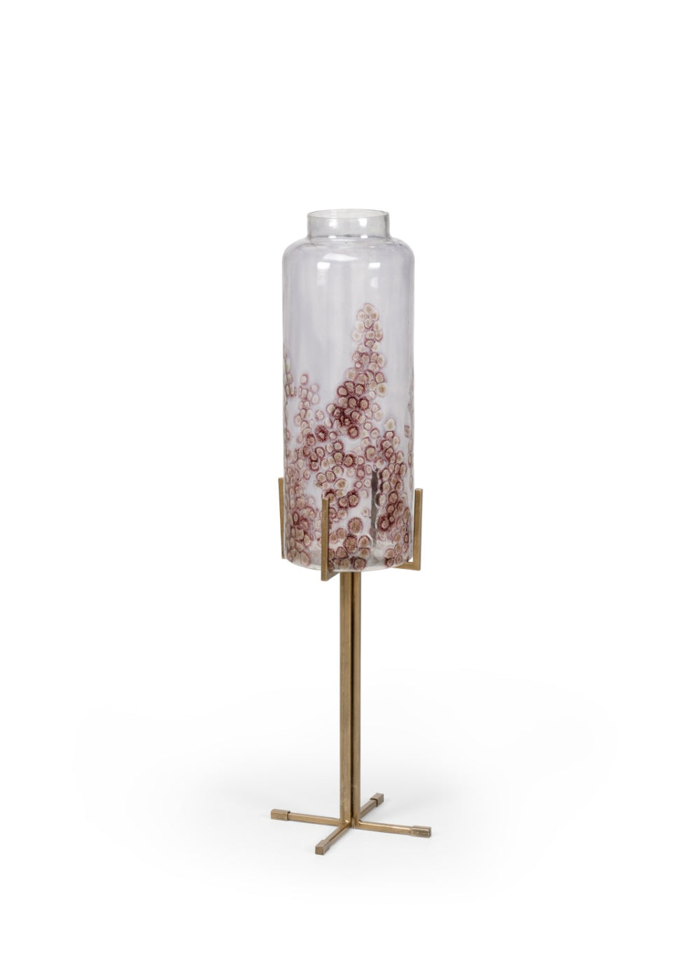Wildwood Poets Corner Vase — Hand-Blown Glass On Slim Iron Stand With Brass Accents For Stylish Corners 44h x 12w x 12d 301940