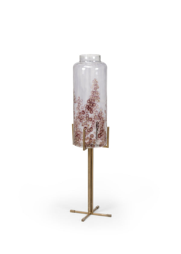 Wildwood Poets Corner Vase — Hand-Blown Glass On Slim Iron Stand With Brass Accents For Stylish Corners 44h x 12w x 12d 301940