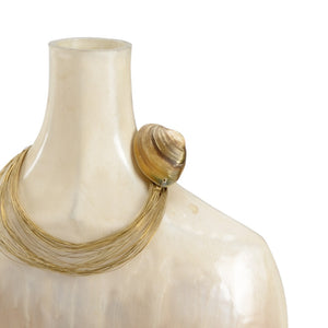 Wildwood Splendour Coastal Vases Set Of 2 — White-Cream Enamel With Shell-Jewelry Neck Trim, Sculptural Decor 301944