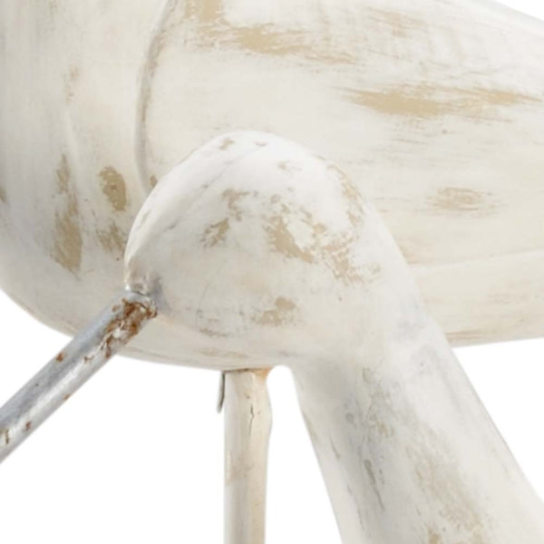 Wildwood Pier Sculptural Mango Wood Birds On Metal Stand — Hand-Carved Whitewash Accent For Mantel, Console Decor 301960