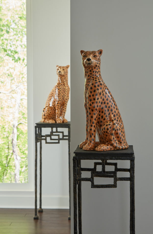 Wildwood Wild Hand-Painted Ceramic Kat Pair, 24" Tall Left & Right Sculptures With Brown-Black Glaze Drama And Symmetry 301961