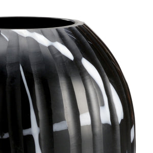Wildwood Midnight Cut-Glass Vase 14" H X 9" W — Bold Black & White Abstract Statement Piece For Modern DéCor 301963